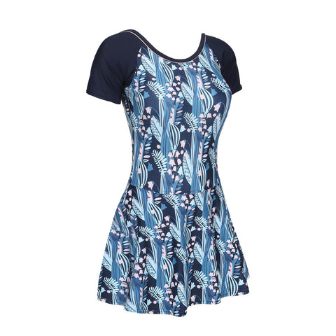 





Women's Una one-piece short-sleeved swimsuit with skirt BLUE PRINT