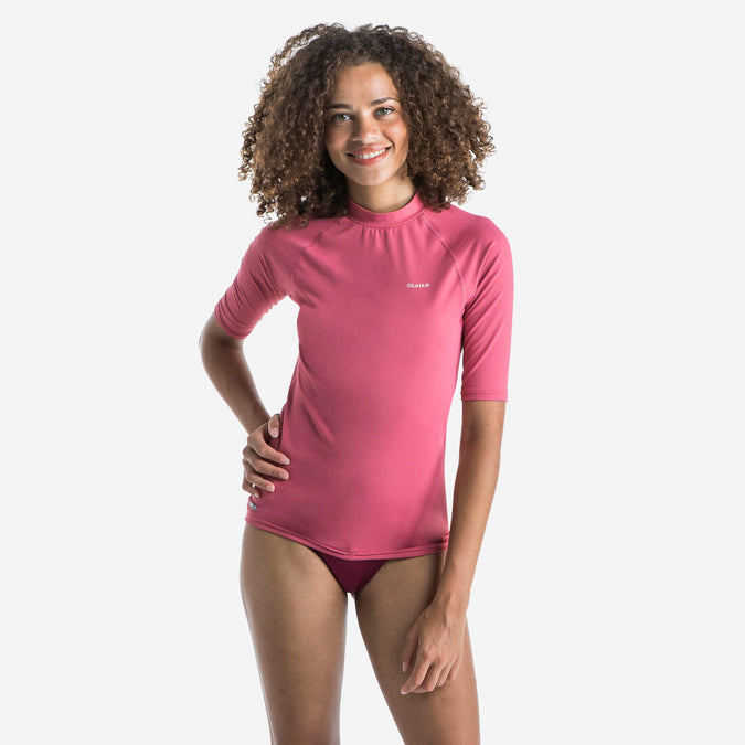 





Women's anti-UV short-sleeve surf top T-shirt 100 - dusty pink, photo 1 of 21