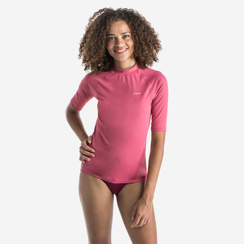 





Women's anti-UV short-sleeve surf top T-shirt 100 - dusty pink