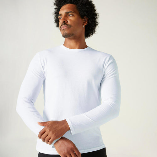 





Men's Long-Sleeved Straight-Cut Crew Neck Cotton Fitness T-Shirt 100 - Glacier White - Decathlon Ghana