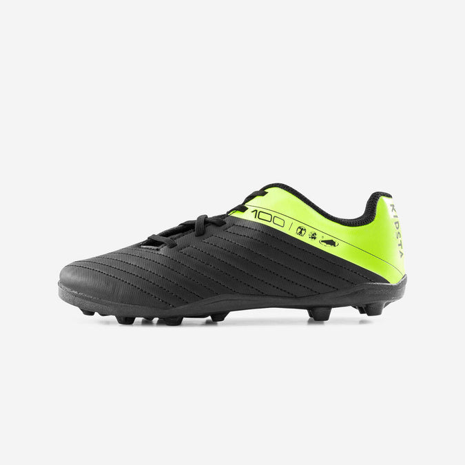 Kids Lace Up Football Boots 100 FG Black Yellow Decathlon Ghana