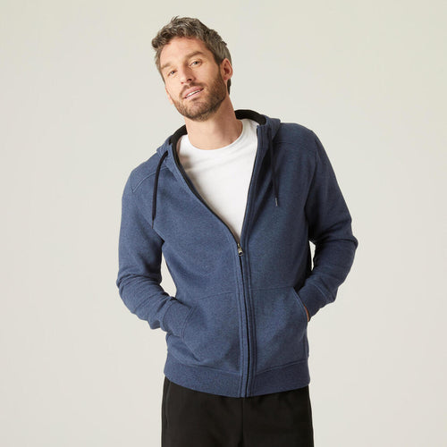 





Men's Straight-Cut Zip Hoodie With Pocket 500 - Blue