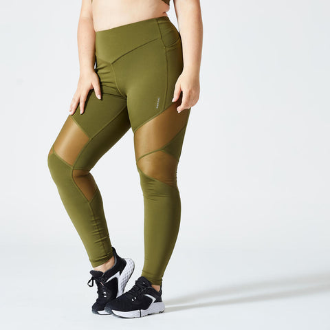 





Women's High-Waisted Bimaterial Cardio Fitness Leggings - Khaki