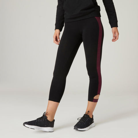 





Short Stretchy Cotton Fitness 7/8 Leggings - Black/Burgundy