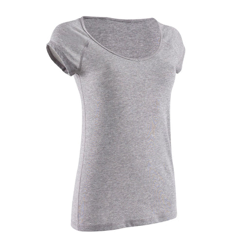 





500 Women's Slim-Fit Pilates & Gentle Gym T-Shirt - Mottled Grey