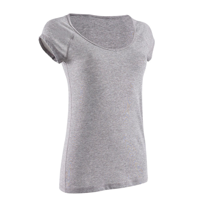 





500 Women's Slim-Fit Pilates & Gentle Gym T-Shirt - Mottled Grey, photo 1 of 6