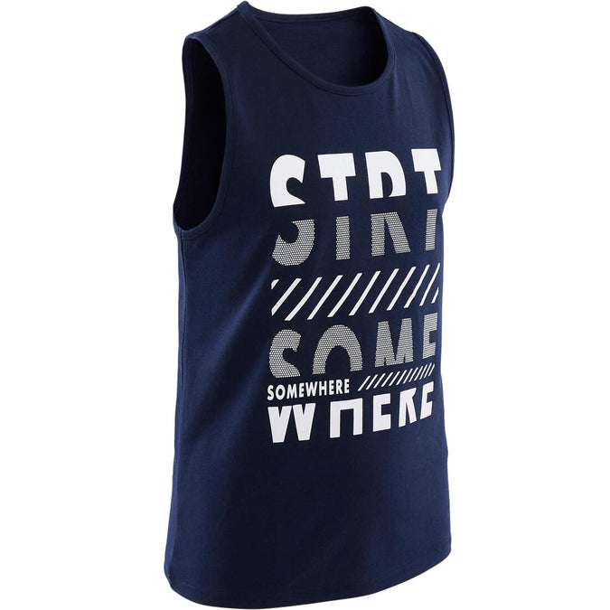 





Boys' Gym Tank Top 100 - Navy Blue/White Print, photo 1 of 3