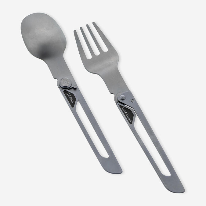 





Pack of 2 Folding Cutlery Sets 900, Fork + Spoon, Stainless Steel for Camping, photo 1 of 6