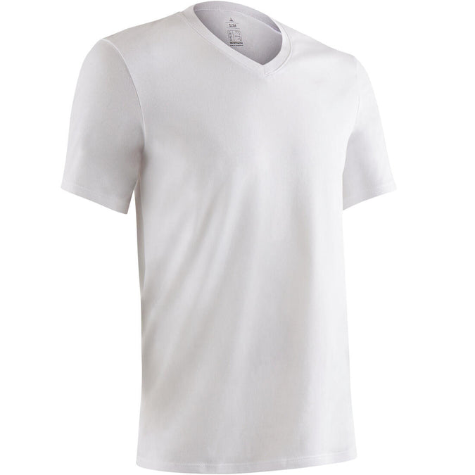 





500 Slim-Fit V-Neck Pilates & Gentle Gym T-Shirt - White - Decathlon Ghana, photo 1 of 10