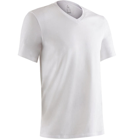 





500 Slim-Fit V-Neck Pilates & Gentle Gym T-Shirt - White - Decathlon Ghana